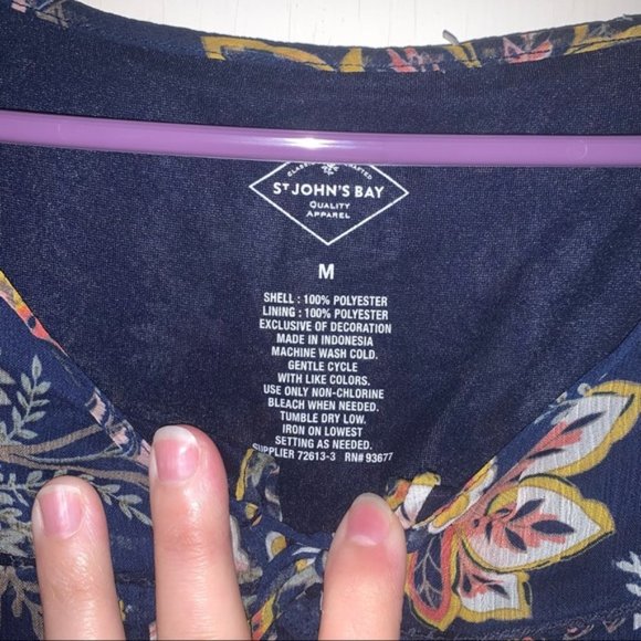 🍍St John’s Bay navy floral tie front fully lined shirt size M - Picture 5 of 8